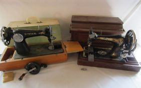 Pair of hand crank Singer sewing machines - Singer 28k 1904 and Singer 15k 1939