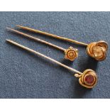 15ct gold & diamond stick pin & 2 plated stick pins