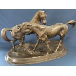 Large bronze "L'Accolade" depicting courting Arab mare & stallion after Pierre-Jules Mene 66cm wide,