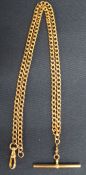 Gold flat link curb chain necklace with T bar marked 375,  7.6g approx. 18" long (not including