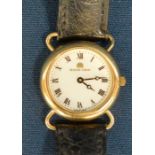 9ct gold Bueche Girod ladies wristwatch with leather strap