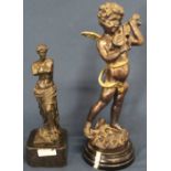 Bronze Venus de Milo on marble plinth 26cm high & modern patinated bronze cherub playing a violin on