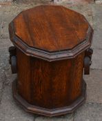 Oak lidded wooden box on castors