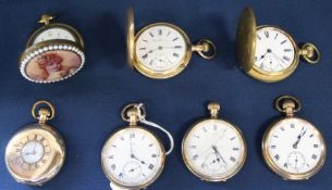 Selection of gold plated pocket watches (half hunter missing back) & Lepaute antique style pocket