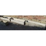 4 concrete garden troughs: 1 pair 92cm wide x 24cm deep x 19cm high, 1 x 93.5cm wide x 19.5cm deep x