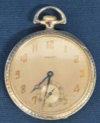 Hamilton open face pocket watch in a 14ct (14k) white gold case (not currently working)