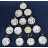 14 pocket watches, one marked Fine Silver, some white metal