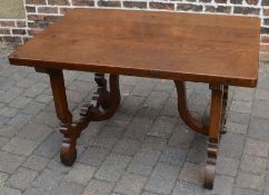 Oak refectory table on ornate scroll legs with swan neck brackets L 122cm W 75cm