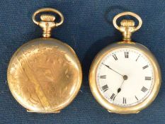 Gold plated full hunter fob watch  & a gold plated open face fob watch stamped AWW Co.