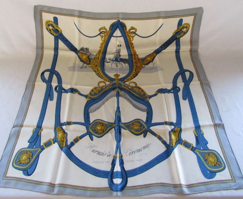 Hermes 'Harnais de Ceremonie' silk scarf - slight pull and pen marks