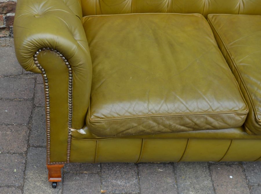 Two seater Chesterfield sofa in olive green leather - Image 2 of 4