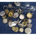 Quantity of pocket watch cases (some silver), dust covers, glasses etc
