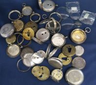 Quantity of pocket watch cases (some silver), dust covers, glasses etc