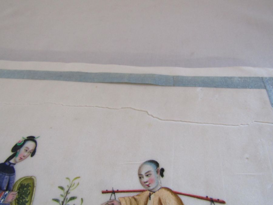 Late 19th / early 20th century album of Chinese paintings on rice paper depicting the silk making - Image 19 of 23