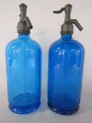 Pair of blue glass 'Camwal' soda syphons