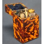 Victorian tortoiseshell etui with small engraved plaque to lid & contents including a miniature