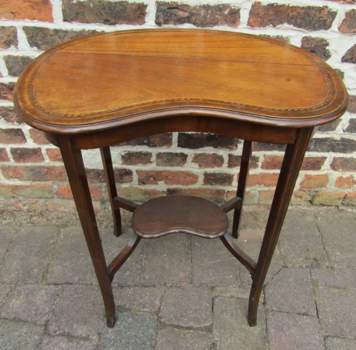 Kidney shaped side table with inlay approx. H 73cm x D 61cm