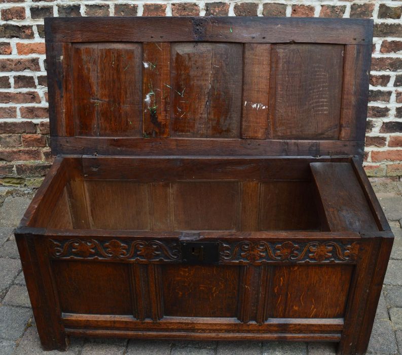 17th century oak coffer with carved frieze L 122cm 55cm 56cm - Image 3 of 4