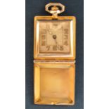 9ct gold Art Deco ladies fob watch in a full hunter case that forms a stand with Swiss movement