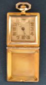 9ct gold Art Deco ladies fob watch in a full hunter case that forms a stand with Swiss movement