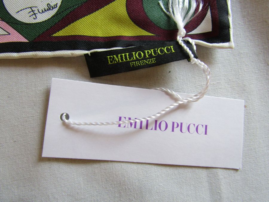Small Emilio Pucci small silk scarf with shades of pink, green, gold and burgundy and a large - Image 3 of 8