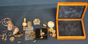 Tag Heuer watch case, silver watch back filled with wax, pair of silver earrings, amethyst &