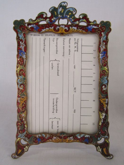 Set of 3 French cloisonné picture frames the largest being approx. 22cm tall (1without glass) - Image 2 of 7