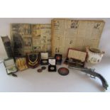 Selection of collectable items including La Sainte Bible version D'Ostervald, medals and 2012