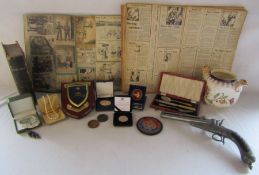 Selection of collectable items including La Sainte Bible version D'Ostervald, medals and 2012