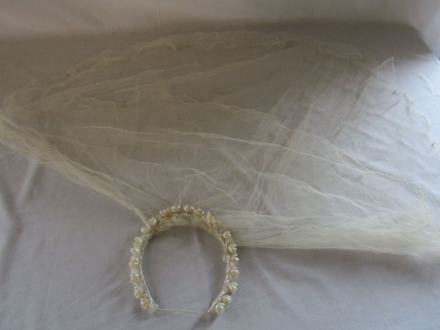 RAF Dinner suit with cap and a wedding gown with veil possibly wax flowers and weighted with faux - Image 14 of 18