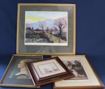 Framed watercolour depicting countryside scene signed David Cuppleditch 55cm x 49.5cm & 3 framed