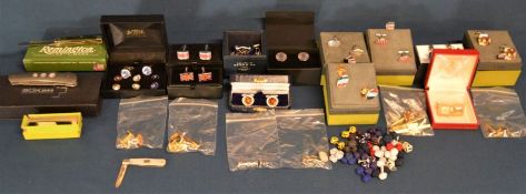 Various cufflinks, Remington & Boker penknives plus another & a silver blade fruit knife
