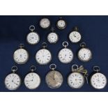 Selection of white metal fob watches - some marked 0.800