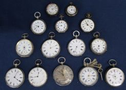 Selection of white metal fob watches - some marked 0.800