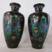 Pair of cloisonné vases - one showing damage to side - approx. 18cm tall