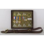 WW2 British Army Officers Sam Browne leather belt and Framed museum display quality replica WW1