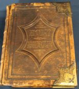 19th century leather bound Illustrated National Family Bible with the Family Register filled in