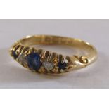 18ct gold gypsy ring set with spinel and diamond ring size O/P - total weight 3.2g