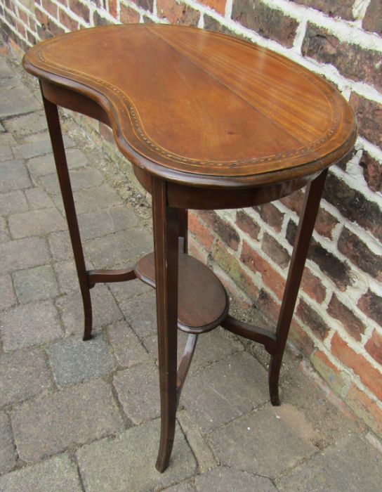 Kidney shaped side table with inlay approx. H 73cm x D 61cm - Image 2 of 3