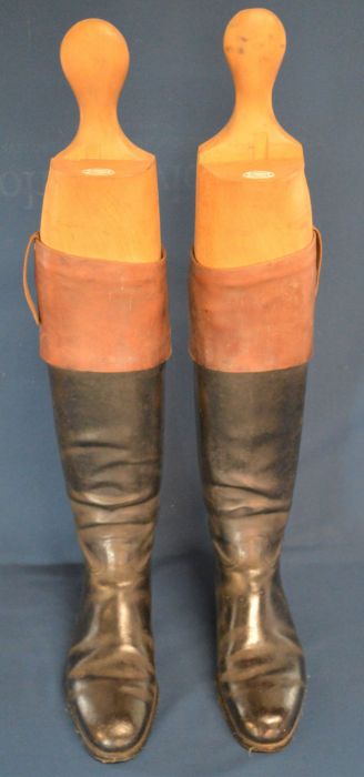 Pair of vintage riding boots with boot trees by Maxwell of London