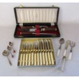 Viners cased horn handled carving set - as new- fish knife and fork set and a small selection of