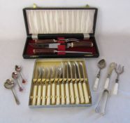 Viners cased horn handled carving set - as new- fish knife and fork set and a small selection of