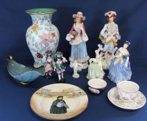 Royal Doulton figurine Adrienne, Dickens Ware plate, 19th century hand painted cup & saucer,