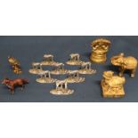 Miniature cold painted bronze retriever 4.5cm, brass eagle, set of  8 Woodsetton pewter leaping