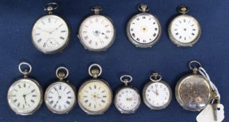 10 silver fob watches (6 marked 0.935) including one with niello decoration to case