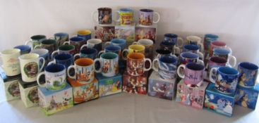 Large collection of boxed Disney mugs includes Snow White, Dumbo, Pinocchio, Christmas through the