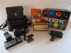 JVC Compact VHS camera GR-AX200, Chinon 723 XL camera, Ekco radio, Mini-tv game with PRO-AM option