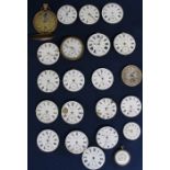 Quantity of pocket watch movements and dials & gold plated half hunter pocket watch case & movement