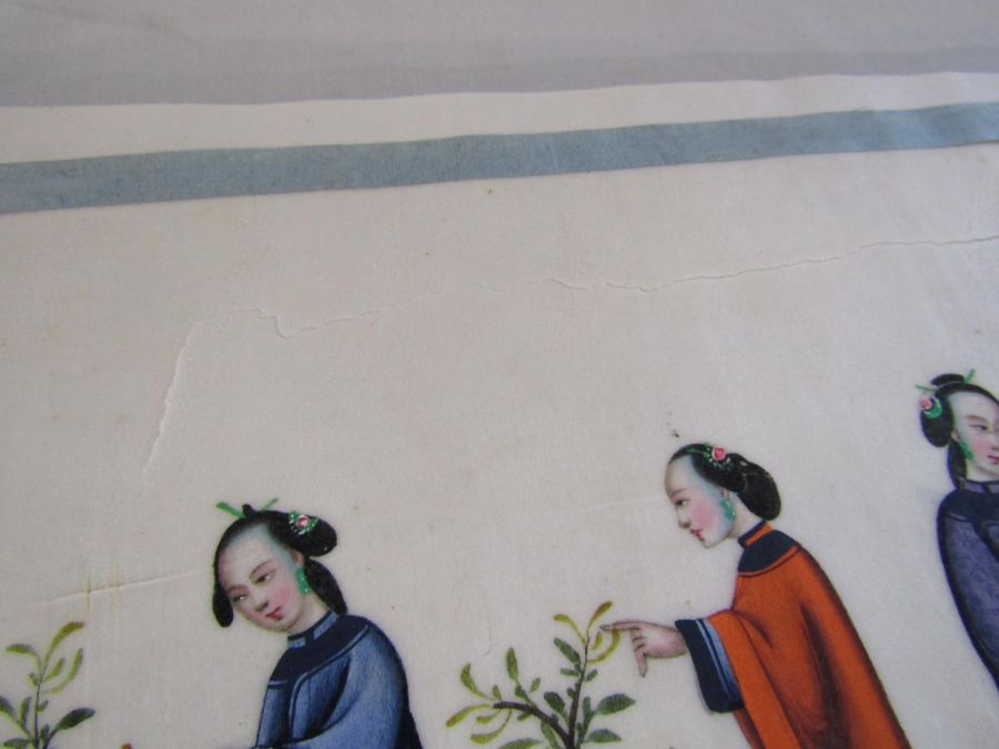 Late 19th / early 20th century album of Chinese paintings on rice paper depicting the silk making - Image 18 of 23