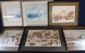 Set of 4 framed sketches after original pen & inks (heightened with gouache) depicting views of late